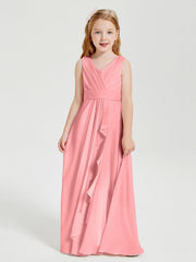Abiti Damigella Stile Boho Lunghi In Chiffon Gonna A Cascata Fenicottero