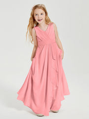 Abiti Damigella Stile Boho Lunghi In Chiffon Gonna A Cascata Fenicottero