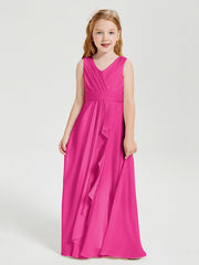 Abiti Damigella Stile Boho Lunghi In Chiffon Gonna A Cascata Fucsia