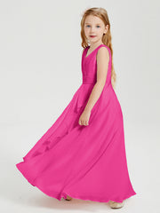 Abiti Damigella Stile Boho Lunghi In Chiffon Gonna A Cascata Fucsia