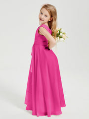 Abiti Damigella Stile Boho Lunghi In Chiffon Gonna A Cascata Fucsia