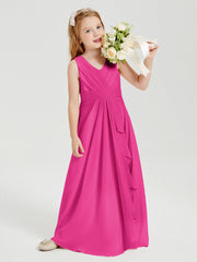 Abiti Damigella Stile Boho Lunghi In Chiffon Gonna A Cascata Fucsia