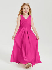 Abiti Damigella Stile Boho Lunghi In Chiffon Gonna A Cascata Fucsia
