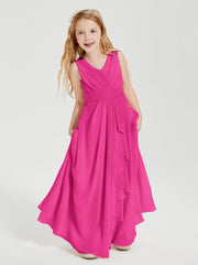 Abiti Damigella Stile Boho Lunghi In Chiffon Gonna A Cascata Fucsia