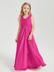 Abiti Damigella Stile Boho Lunghi In Chiffon Gonna A Cascata Fucsia