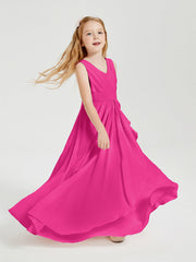 Abiti Damigella Stile Boho Lunghi In Chiffon Gonna A Cascata Fucsia