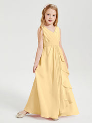 Abiti Damigella Stile Boho Lunghi In Chiffon Gonna A Cascata Oro