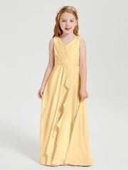 Abiti Damigella Stile Boho Lunghi In Chiffon Gonna A Cascata Oro