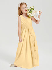 Abiti Damigella Stile Boho Lunghi In Chiffon Gonna A Cascata Oro