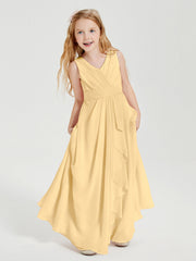 Abiti Damigella Stile Boho Lunghi In Chiffon Gonna A Cascata Oro