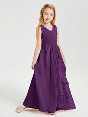 Abiti Damigella Stile Boho Lunghi In Chiffon Gonna A Cascata Viola