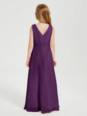 Abiti Damigella Stile Boho Lunghi In Chiffon Gonna A Cascata Viola