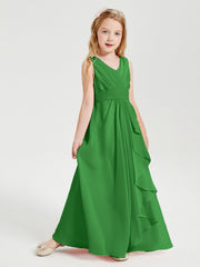 Abiti Damigella Stile Boho Lunghi In Chiffon Gonna A Cascata Verde