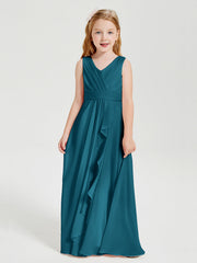Abiti Damigella Stile Boho Lunghi In Chiffon Gonna A Cascata Blu Inchiostro
