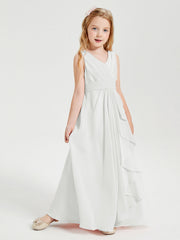 Abiti Damigella Stile Boho Lunghi In Chiffon Gonna A Cascata Avorio