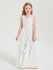 Abiti Damigella Stile Boho Lunghi In Chiffon Gonna A Cascata Avorio