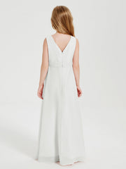 Abiti Damigella Stile Boho Lunghi In Chiffon Gonna A Cascata Avorio