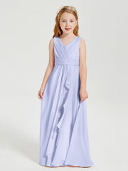 Abiti Damigella Stile Boho Lunghi In Chiffon Gonna A Cascata Lavanda