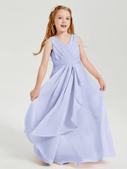 Abiti Damigella Stile Boho Lunghi In Chiffon Gonna A Cascata Lavanda