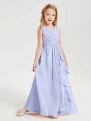 Abiti Damigella Stile Boho Lunghi In Chiffon Gonna A Cascata Lavanda