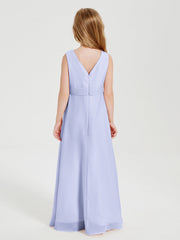 Abiti Damigella Stile Boho Lunghi In Chiffon Gonna A Cascata Lavanda