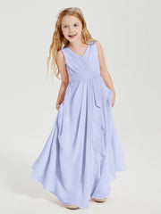 Abiti Damigella Stile Boho Lunghi In Chiffon Gonna A Cascata Lavanda