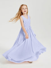 Abiti Damigella Stile Boho Lunghi In Chiffon Gonna A Cascata Lavanda