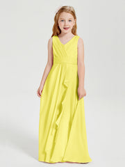 Abiti Damigella Stile Boho Lunghi In Chiffon Gonna A Cascata Limone