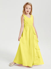 Abiti Damigella Stile Boho Lunghi In Chiffon Gonna A Cascata Limone