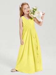 Abiti Damigella Stile Boho Lunghi In Chiffon Gonna A Cascata Limone