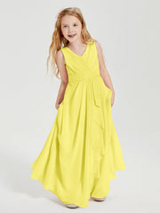 Abiti Damigella Stile Boho Lunghi In Chiffon Gonna A Cascata Limone