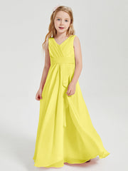 Abiti Damigella Stile Boho Lunghi In Chiffon Gonna A Cascata Limone