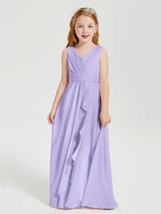 Abiti Damigella Stile Boho Lunghi In Chiffon Gonna A Cascata Lilla