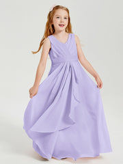 Abiti Damigella Stile Boho Lunghi In Chiffon Gonna A Cascata Lilla