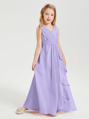 Abiti Damigella Stile Boho Lunghi In Chiffon Gonna A Cascata Lilla