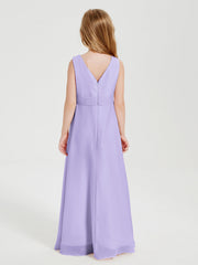 Abiti Damigella Stile Boho Lunghi In Chiffon Gonna A Cascata Lilla