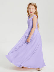 Abiti Damigella Stile Boho Lunghi In Chiffon Gonna A Cascata Lilla