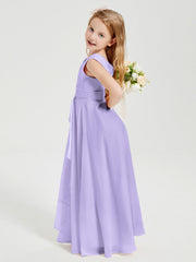 Abiti Damigella Stile Boho Lunghi In Chiffon Gonna A Cascata Lilla