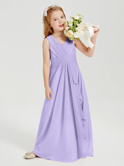 Abiti Damigella Stile Boho Lunghi In Chiffon Gonna A Cascata Lilla