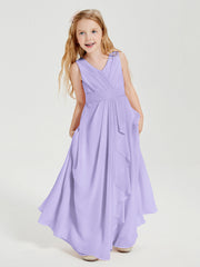 Abiti Damigella Stile Boho Lunghi In Chiffon Gonna A Cascata Lilla