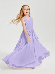 Abiti Damigella Stile Boho Lunghi In Chiffon Gonna A Cascata Lilla