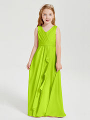 Abiti Damigella Stile Boho Lunghi In Chiffon Gonna A Cascata Verde Lime