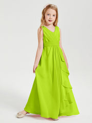 Abiti Damigella Stile Boho Lunghi In Chiffon Gonna A Cascata Verde Lime