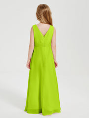 Abiti Damigella Stile Boho Lunghi In Chiffon Gonna A Cascata Verde Lime