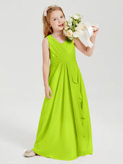 Abiti Damigella Stile Boho Lunghi In Chiffon Gonna A Cascata Verde Lime