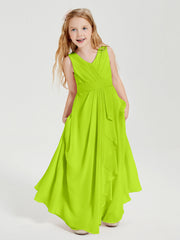 Abiti Damigella Stile Boho Lunghi In Chiffon Gonna A Cascata Verde Lime