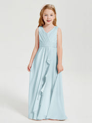 Abiti Damigella Stile Boho Lunghi In Chiffon Gonna A Cascata Nebbia