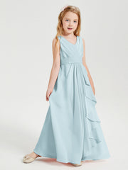 Abiti Damigella Stile Boho Lunghi In Chiffon Gonna A Cascata Nebbia