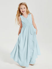 Abiti Damigella Stile Boho Lunghi In Chiffon Gonna A Cascata Nebbia