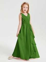 Abiti Damigella Stile Boho Lunghi In Chiffon Gonna A Cascata Muschio